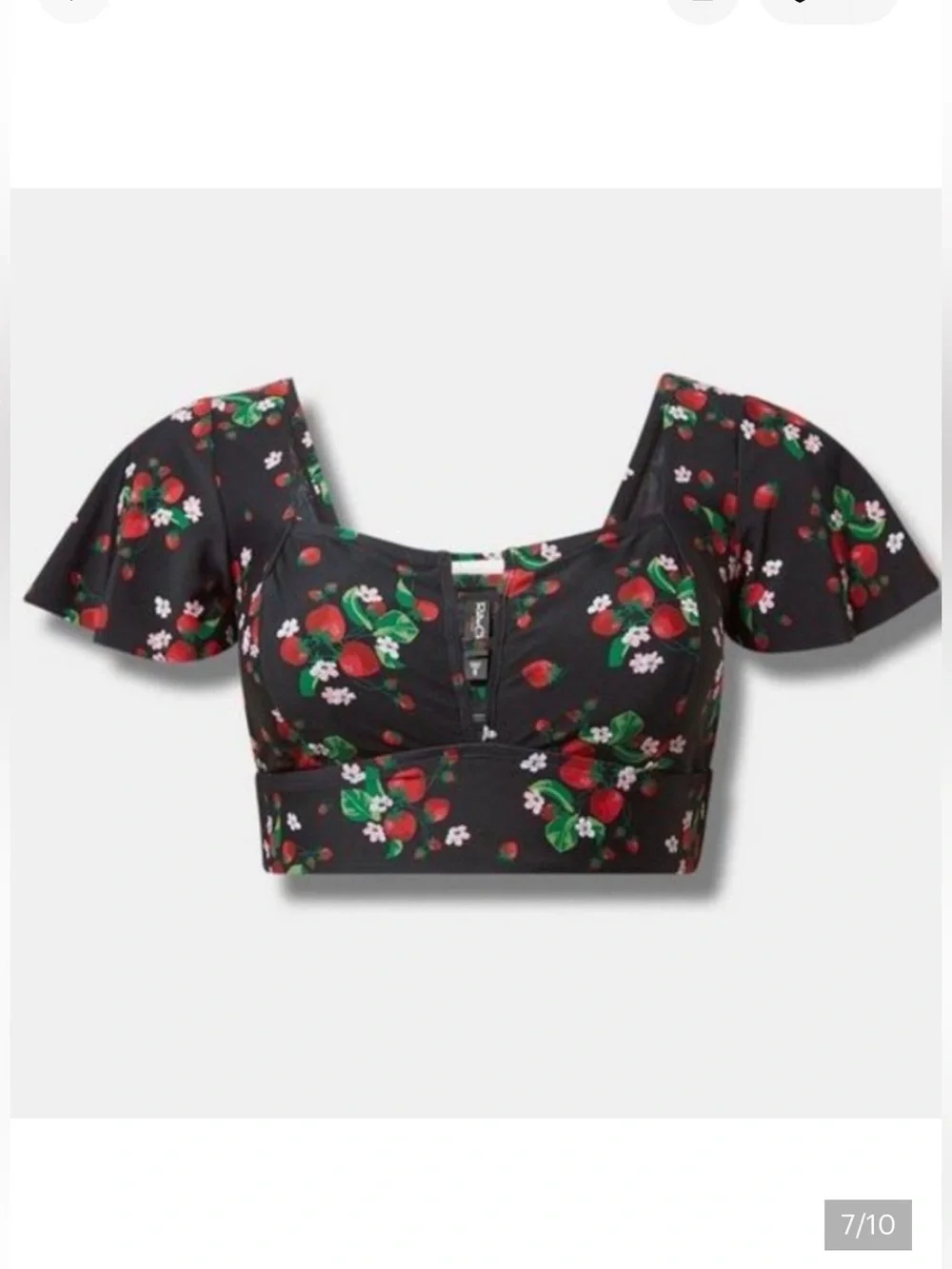Retro Chic Torrid Sweet Strawberries Print Vtg Style Modest Wireless Bikini Top